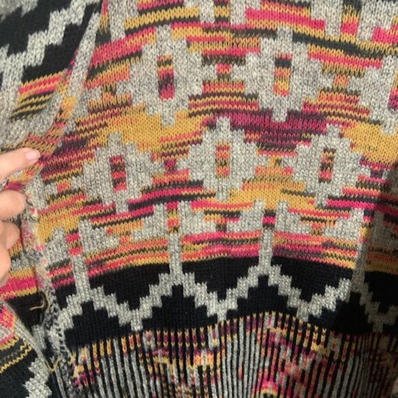 John Fashion Aztec Boho Open Front Long Sleeve Women's Sweater - Size L - Picture 3 of 8